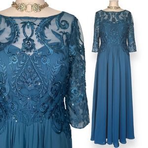 NEW JJ'S HOUSE Mother of the Bride Dress Evening Formal Gown Lace Beaded Teal 8